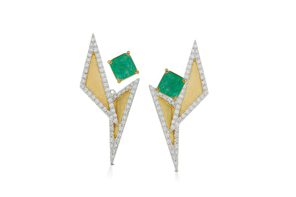 GeoArt TT Ear Jacket Earrings Emerald Diamond