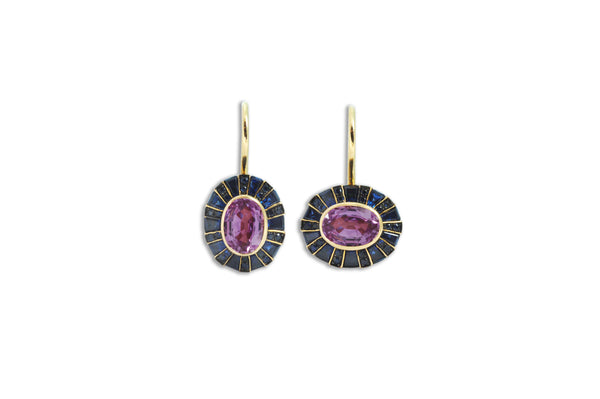 Classic 64 Twist Oval Purple Sapphire & Blue Sapphire Earrings