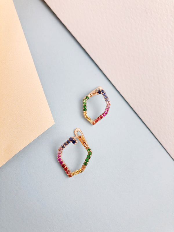 Origami Skinny Single Link no.5  Rainbow Sapphire Earrings
