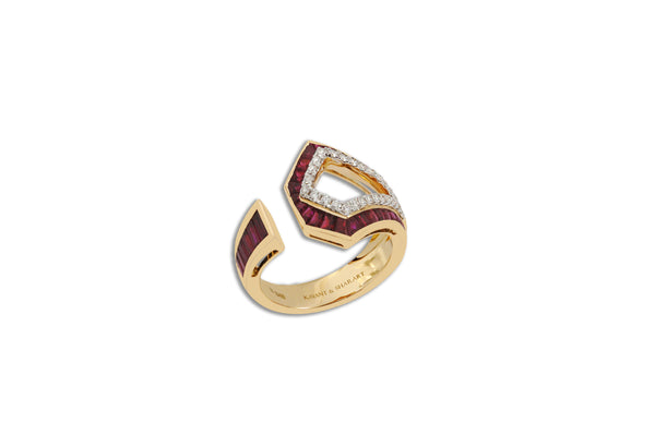 Origami Link no.5 Ruby & Diamond Bypass Ring