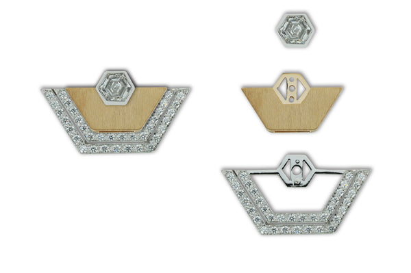 Twist Reflection Hexagon Diamond Double Jacket Earrings