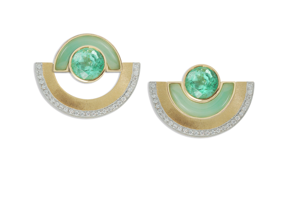 Twist Reflection Emerald Chrysoprase Diamond Double Jacket Earrings