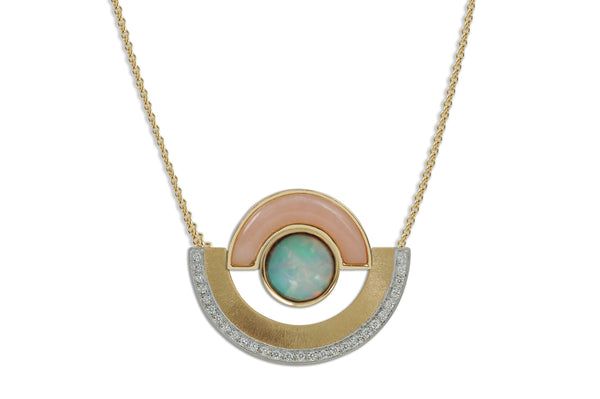 Twist Reflection Opal,Pink Opal Diamond Necklace One-of-kind