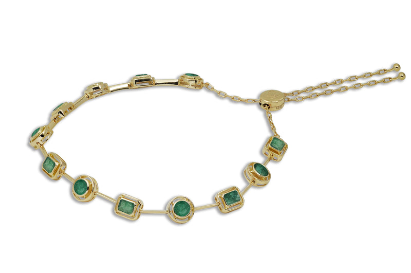 Mingle Emerald & Round cut Emerald Tennis Bolo Bracelet in Yellow Gold