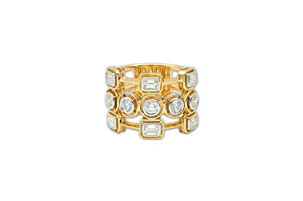 Mingle Pre-Stacked Mixed Emerald-cut and Round Brilliant Diamond Rings