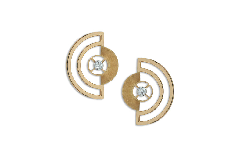 Twist Reflection Brushed Gold Diamond Stud Earrings