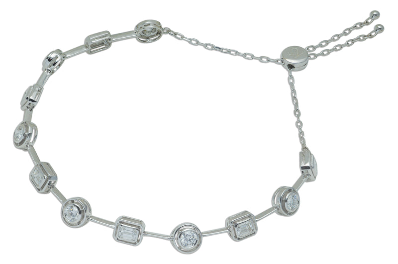 Mingle Emerald & Round Diamond  Tennis Bolo Bracelet in White Gold