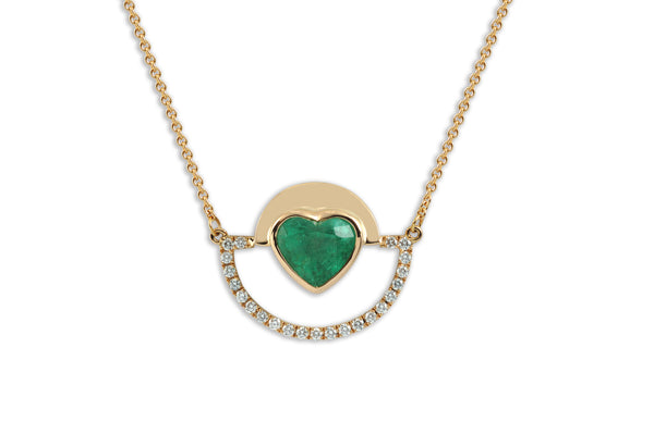 Twist Reflection Heart shaped Emerald Diamond Necklace