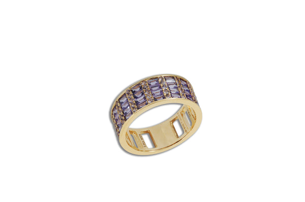 Classic Purple Sapphire cigar 5 Ring set in Yellow Gold
