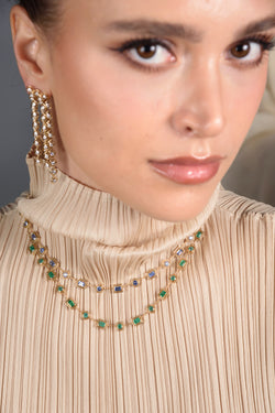 Mingle Emerald & Round Blue Sapphire Tennis Bolo Necklace