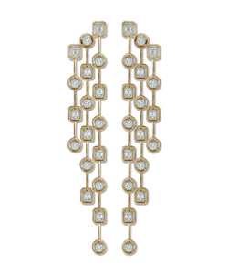 Mingle Round-Emerald Cascading Grande 3 Diamond Earrings