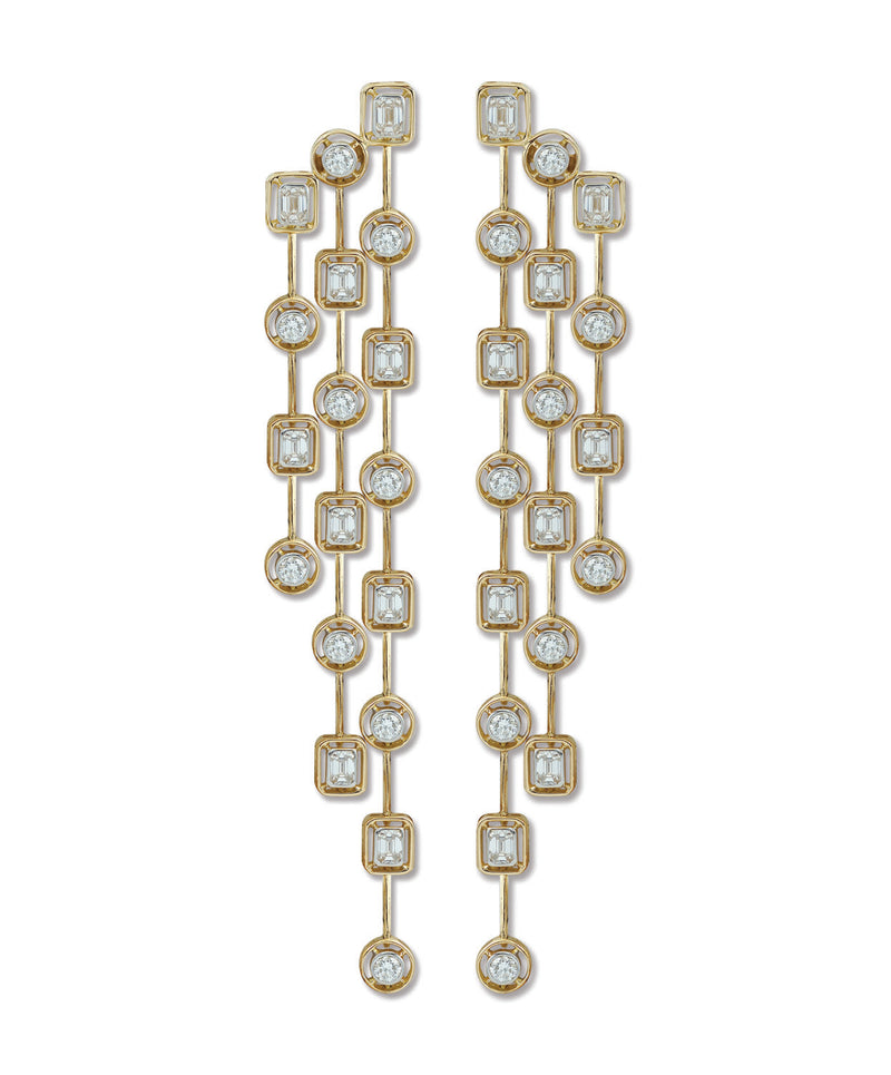 Mingle Round-Emerald Cascading Grande 3 Diamond Earrings