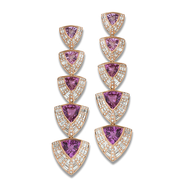 Classic Twist Trillion Pink Sapphire Diamond Earrings