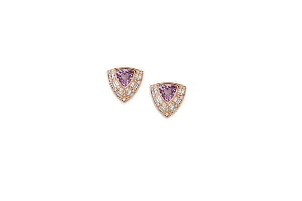 Classic Twist Trillion Pink Sapphire Diamond Stud Earrings