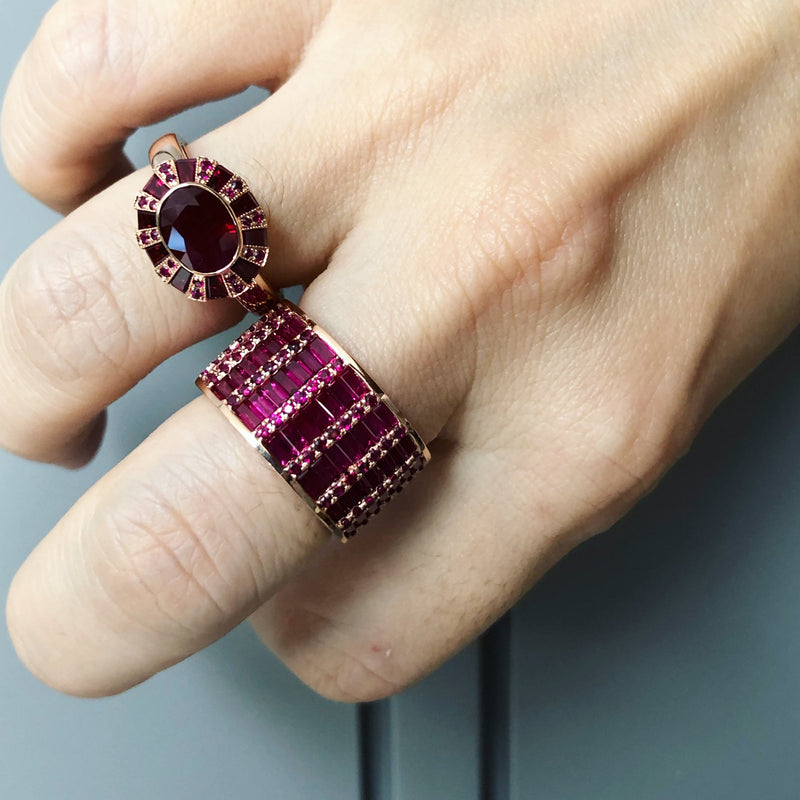 Classic Ruby Cigar 7 Ring set in Rose Gold