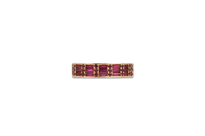 Classic Ruby Cigar 3 eternity Ring set in Rose Gold