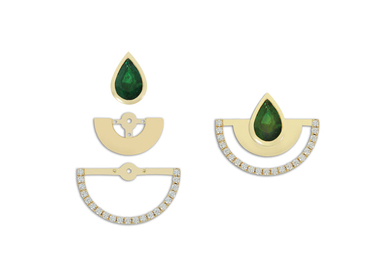 Twist Reflection Isla Pear Emerald Diamond Ear Jacket Earrings