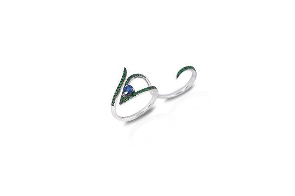 Le Phoenix Two-Finger Sapphire & Tsavorite Ring
