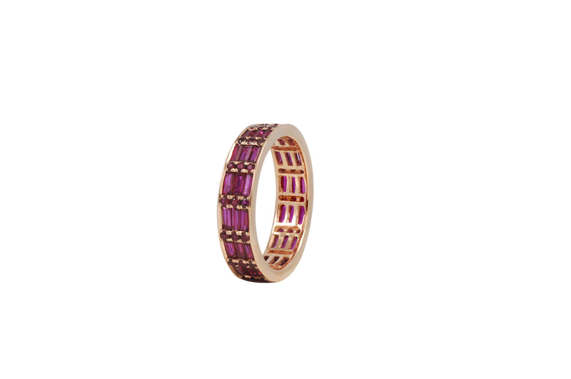 Classic Ruby Cigar 3 eternity Ring set in Rose Gold