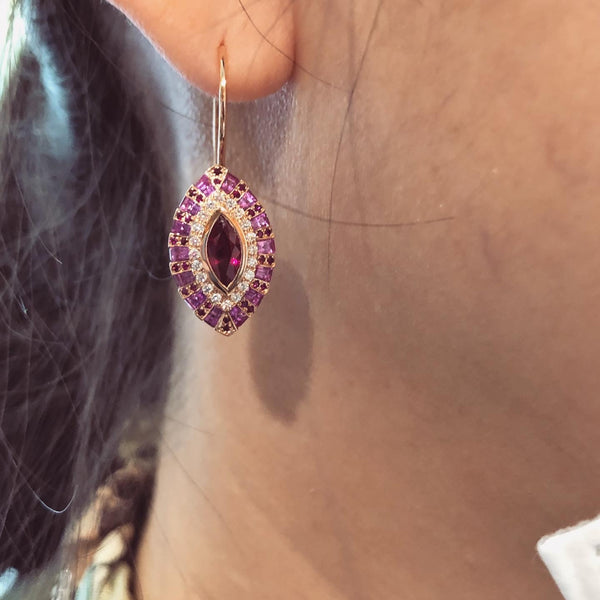 Twist Marquise Eye Pink Sapphire Ruby Diamond Earrings