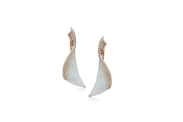 Talay Wave Flow mother of pearl pink sapphire diamond Earrings