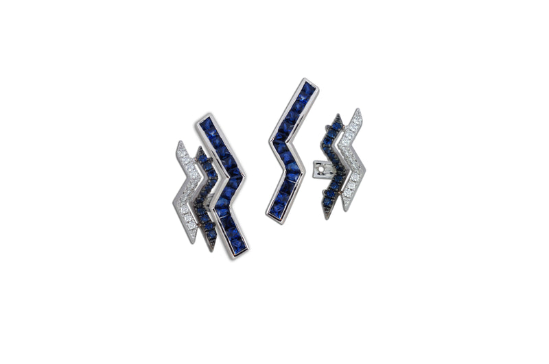 Origami Triple Ziggy Blue Sapphire Ear Jacket Earrings