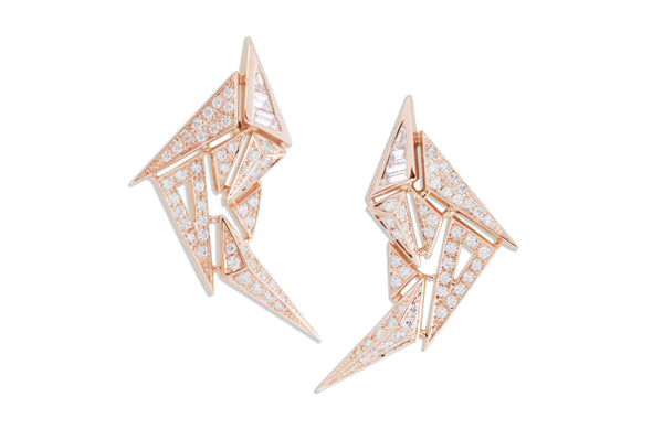 Origami Swan Diamond Earrings in Rose Gold