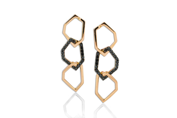 Origami Skinny Link no.5  Black Diamond Earrings