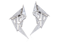 Origami Swan Diamond Earrings in White Gold
