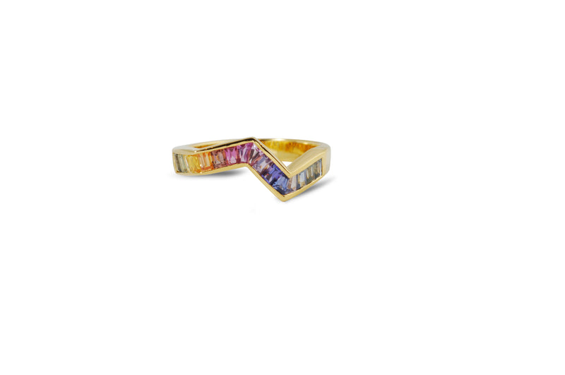 Origami Ziggy Rainbow Sapphire Ring in Yellow Gold