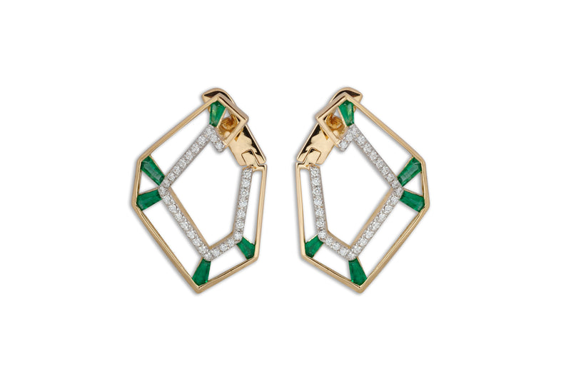 Origami Link no.5 Skeleton Emerald & Diamond Earrings Grande