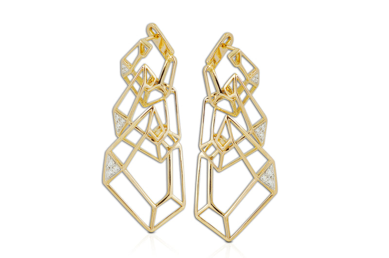 Origami Link no.5 Diamond Triple Skeleton Earrings