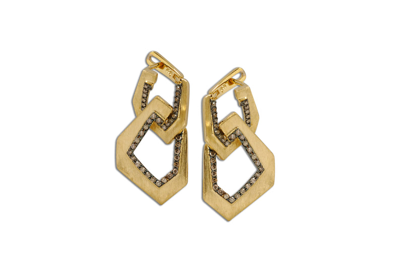 Origami Brushed Link no.5 Champagne Diamond Hanging Earrings