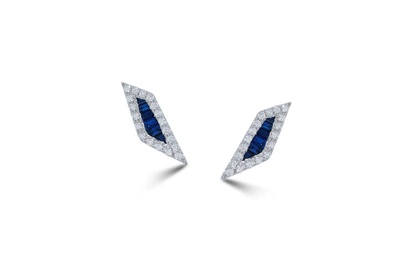Origami Palm Leaf Sapphire Diamond Stud Earrings