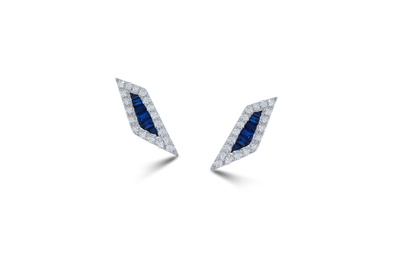 Origami Palm Leaf Sapphire Diamond Stud Earrings