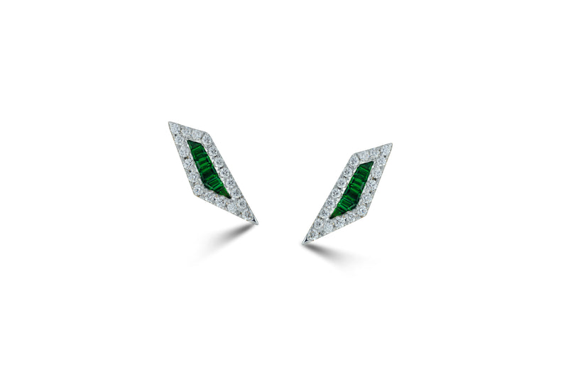 Origami Palm Leaf Tsavorite Garnet Diamond Stud Earrings