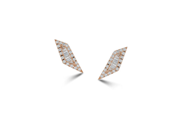 Origami Palm Leaf Ruby Diamond Stud Earrings