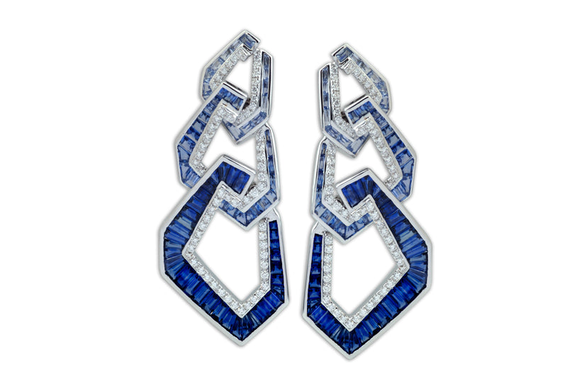 Origami Triple Link no.5 Blue Sapphire & Diamond Earrings