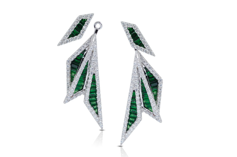 Origami Palm Leaf Tsavorite Garnet, Diamond Earrings