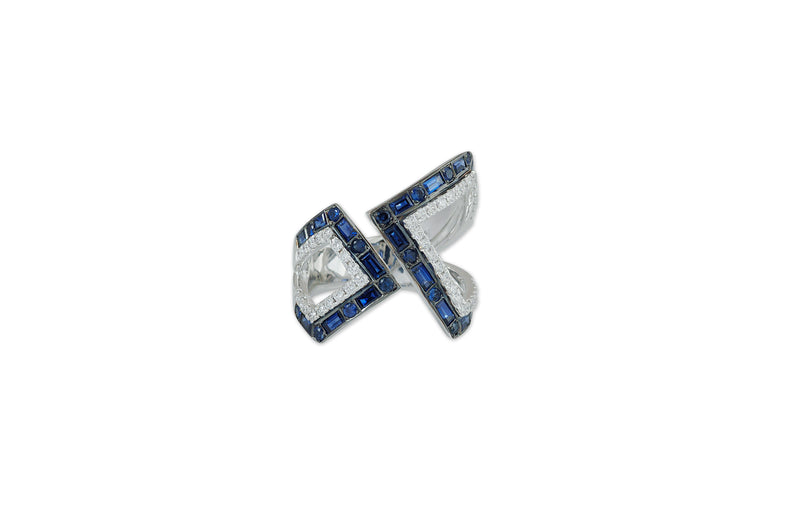 Origami Asymmetry Silhouette Sapphire and Diamond Ring