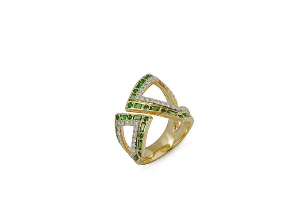 Origami Asymmetry Silhouette Tsavorite and Diamond Ring
