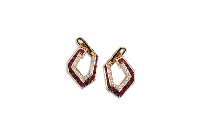 Origami Link no.5 Ruby & Diamond Earrings (Petite)