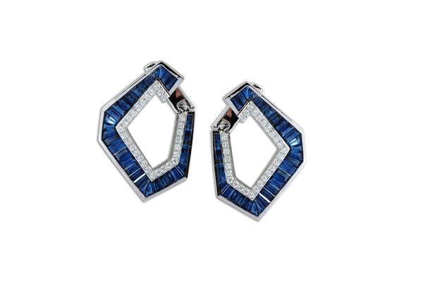 Origami Link no.5 Blue Sapphire & Diamond Earrings (Grande)