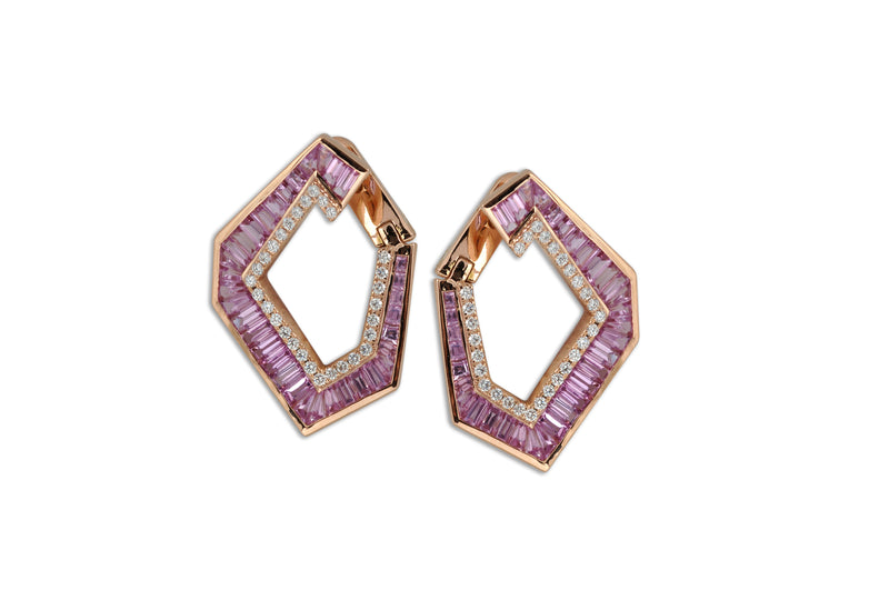 Origami Link no.5 Pink Sapphire & Diamond Earrings (Grande)