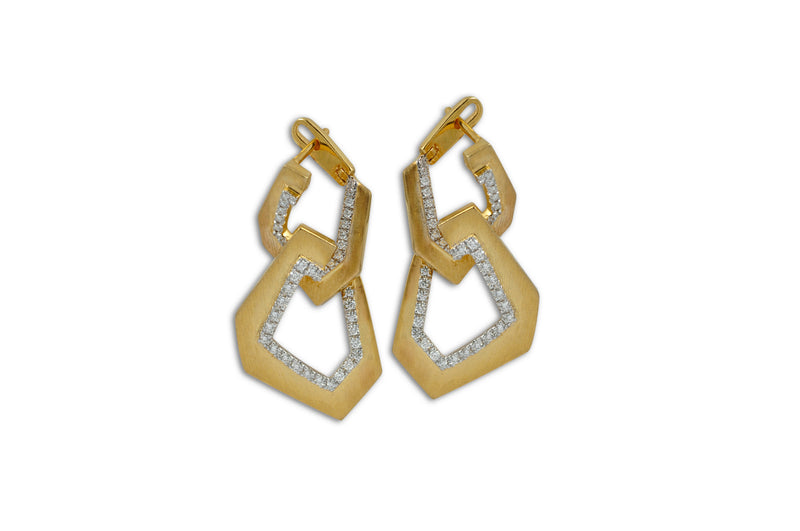 Origami Brushed Link no.5 Diamond Hanging Earrings