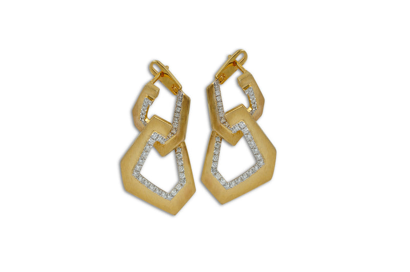 Origami Brushed Link no.5 Champagne Diamond Hanging Earrings