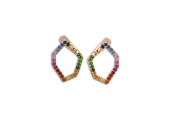 Origami Skinny Single Link no.5  Rainbow Sapphire Earrings