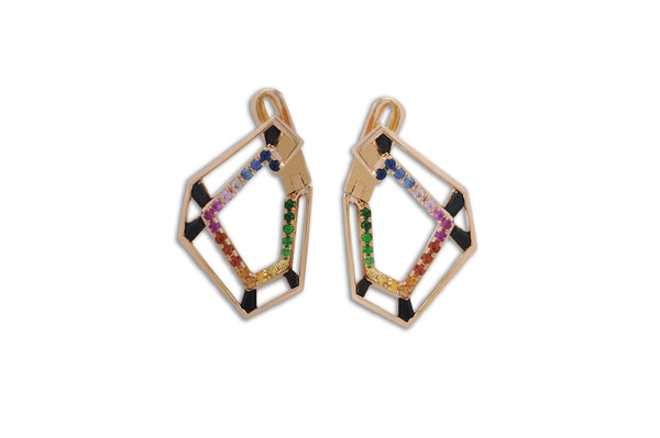 Origami Skeleton Link no.5  Rainbow Sapphire Earrings Medium