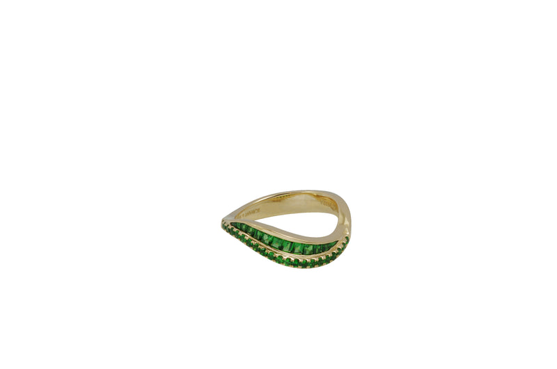 Talay Duo Wave Tsavorite Garnet Ring in Yellow Gold