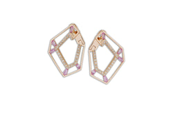 Origami Link no.5 Skeleton Pink Sapphire & Diamond Earrings Grande